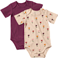 Bodys Kurzarm mit Herz-Muster, beige + lila, Gr. 86/92 ALANA