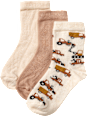 Socken mit Baustellen-Muster, beige + braun, Gr. 23/24 ALANA