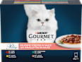 Nassfutter Katze mit Rind, Huhn, Kaninchen & Lachs, Perle - erlesene Streifen, Multipack (8x85 g) Purina Gourmet