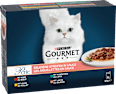 Nassfutter Katze mit Rind, Huhn, Kaninchen & Lachs, Perle - erlesene Streifen, Multipack (8x85 g) Purina Gourmet