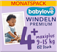 Premium pelene vel. 4+ maxiplus (9 – 15 kg), 4 x 38 kom. babylove