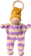 Püppchen mit Streifen-Muster & Holzring, lila & gelb ALANA