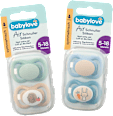 Schnuller Air Silikon symmetrisch, mint/beige & blau/petrol, Gr. 2, 5-18 Monate  babylove