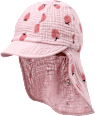 Schirmmütze aus Musselin mit Nackenschutz & Erdbeer-Muster, rosa, Gr. 54/55 ALANA