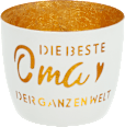 Metallkerzenhalter mit Spruchausstanzung "Oma", weiß-gold Dekorieren & Einrichten
