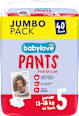 Scutece-chiloțel premium, mărimea 5 Junior, 13–18 kg, Jumbo Pack babylove