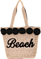 Velika torba za na plažo z napisom Beach v črni barvi Camomilla