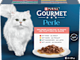 Nassfutter Katze mit Rind, Huhn, Kaninchen & Lachs, Perle - erlesene Streifen, Multipack (8x85 g) Purina Gourmet