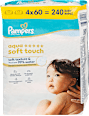 Nedves törlőkendő Aqua Soft Touch 99% vízzel, 4x60 db Pampers baby-dry
