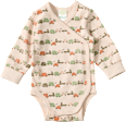 Wickelbody Langarm mit Mitwachsfunktion & Fahrzeug-Muster, beige, Gr. 62/68 ALANA