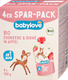 bio ovocný příkrm v sáčku jablko, hruška & jahoda, 4 x 100 g babylove