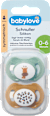 Schnuller Silikon symmetrisch, ocker/mint, 0-6 Monate babylove