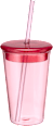 Trinkbecher mit Deckel und Strohhalm aus Glas, rosa/rot (400 ml) dm home