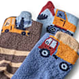 Socken mit Baustellen-3D-Motiven, blau + braun, Gr. 19/22 ALANA