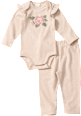 Set mit Body und Hose, beige mit Blumen-Motiv, Gr. 62/68 ALANA