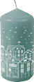 Stumpenkerze "Winterdorf" 130/60, eukalyptus-weiß Dekorieren & Einrichten
