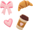 Handysticker Herz, Croissant, Kaffee & Schleife ebelin