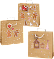 Geschenktasche Lebkuchen Pärchen, allover & Häuser, midi quadratisch veredelt NK Profissimo