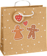 Geschenktasche Lebkuchen Pärchen, allover & Häuser, midi quadratisch veredelt NK Profissimo