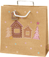 Geschenktasche Lebkuchen Pärchen, allover & Häuser, midi quadratisch veredelt NK Profissimo