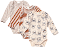 Bodys Langarm mit Bären-Muster & Streifen, beige, Gr. 62/68 ALANA