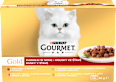 Gold konzervy pro kočky hovězí, krůta a kachna, losos a kuře, kuře a játra ve šťávě 12x85g PURINA GOURMET