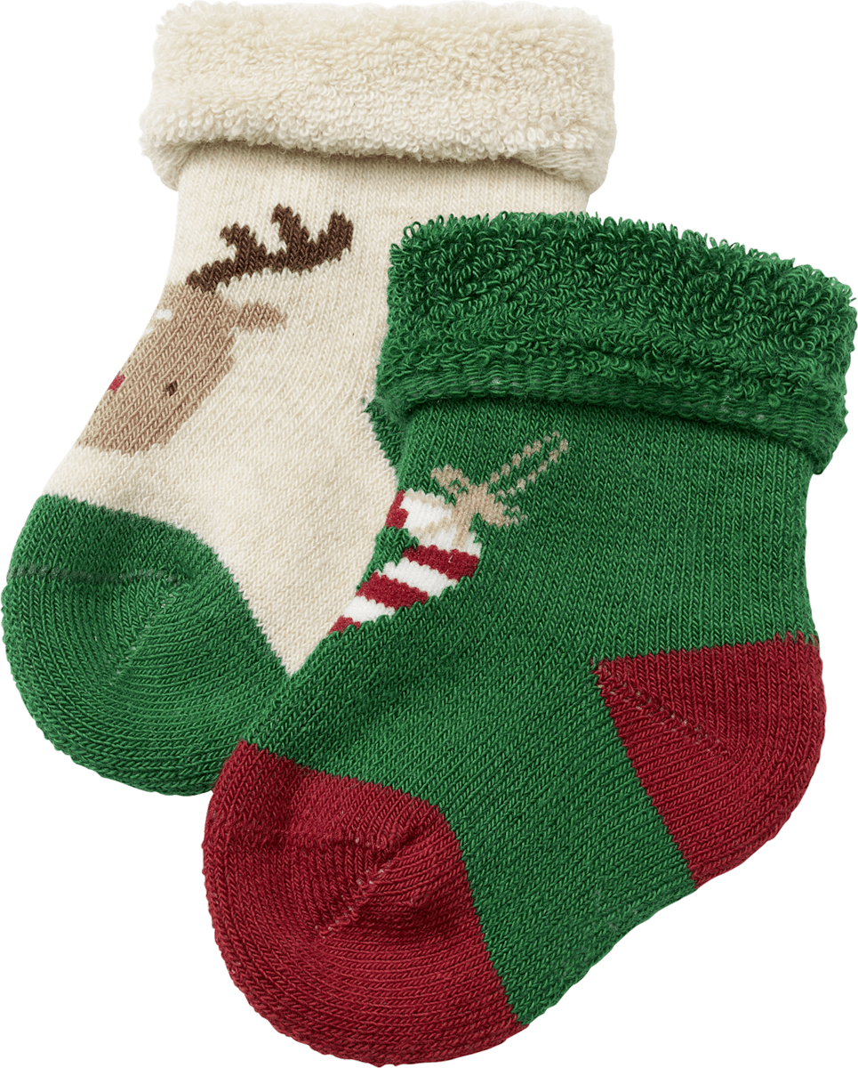 ALANA Erstlingssocken mit Rentier &amp; Zuckerstangen-Motiv, beige + grün ...