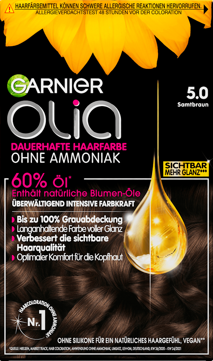 Garnier Olia Haarfarbe 5.0 Mittelbraun – Ammoniafrei, Mit Natürlichen Blütenölen Für Intensive Farbe Und Glanz
