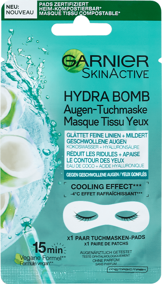 Garnier Skinactive Hydrabomb Augenmaske – 6 G, 2 Stück, Mit Kokoswasser & Hyaluron Für Strahlende Augenpartie