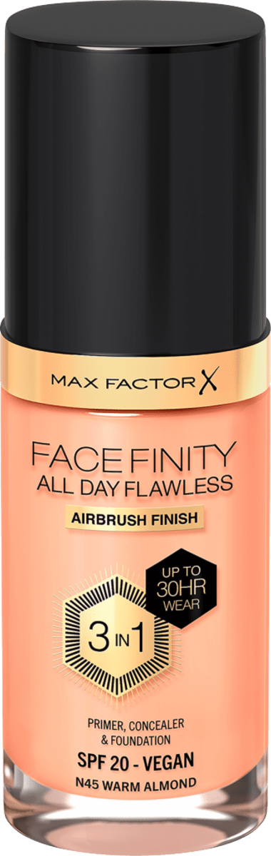 3x Max Factor Facefinity All Day Flawless 3in1 Foundation – Warm Almond 45 (je 30 Ml)