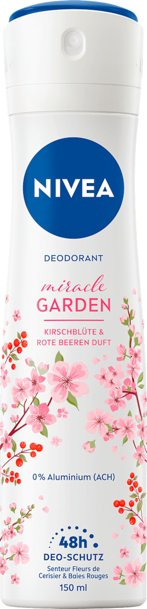 NIVEA Miracle Garden Deo Spray – Ohne Aluminium, 48h Schutz, Duft Kirschblüte & Rote Beeren, 5x150 Ml