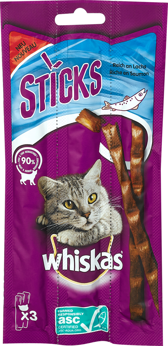 Whiskas Katzenleckerli Sticks Reich an Lachs, 18 g | dm.at