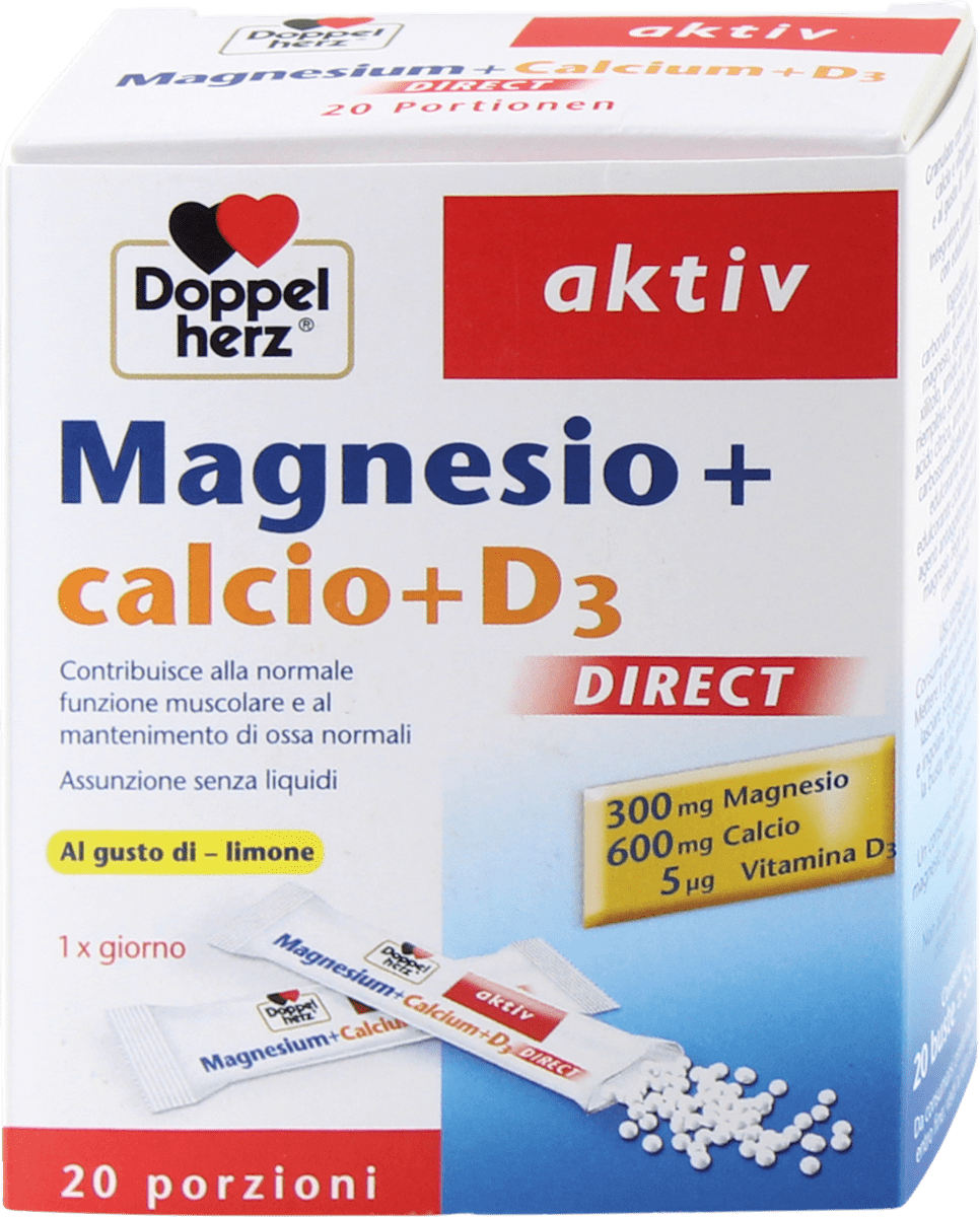 Doppelherz Magnesio + calcio + D3 DIRECT aktiv, 20 pz | dm Italia