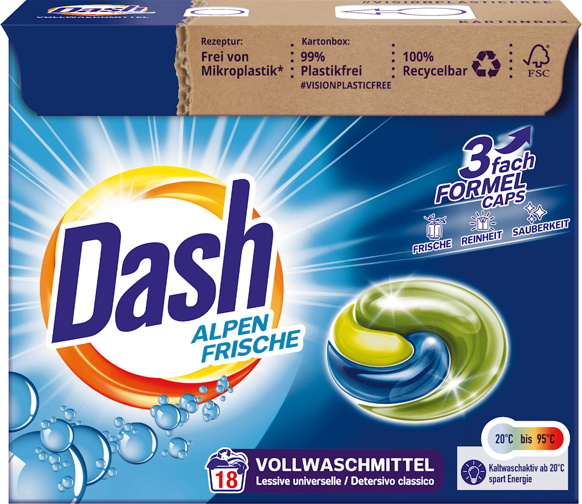 Dash Detergent de rufe capsule 3in1 Alpen Frische, 18 buc | dm.ro
