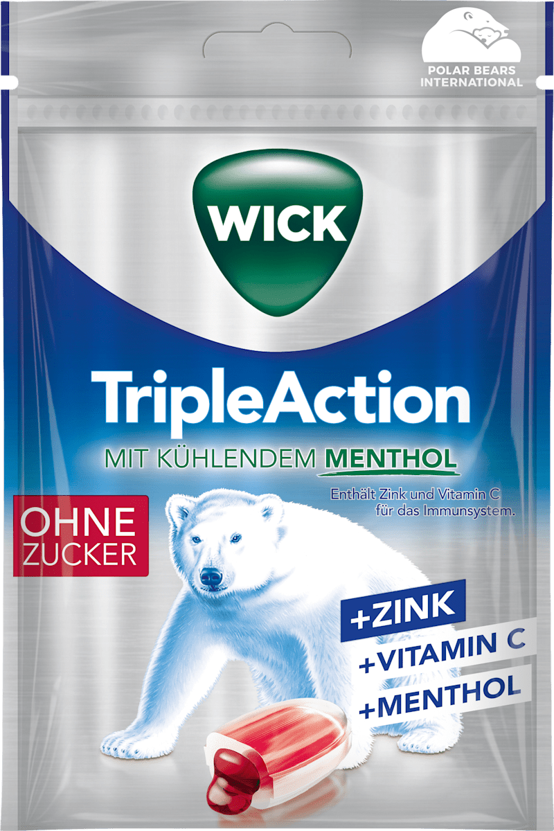 WICK Bonbon, Triple Action mit Menthol, gefüllt, zuckerfrei, 72 g ...