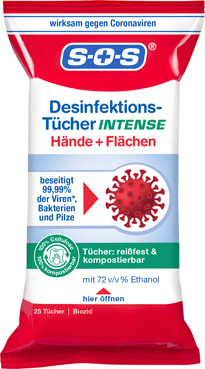 SOS Desinfektionstücher Intense Hand & Fläche, 25 St dauerhaft günstig online kaufen