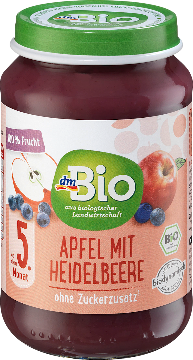 dmBio Früchte Apfel mit Heidelbeere ab dem 5. Monat, 190 g dauerhaft ...