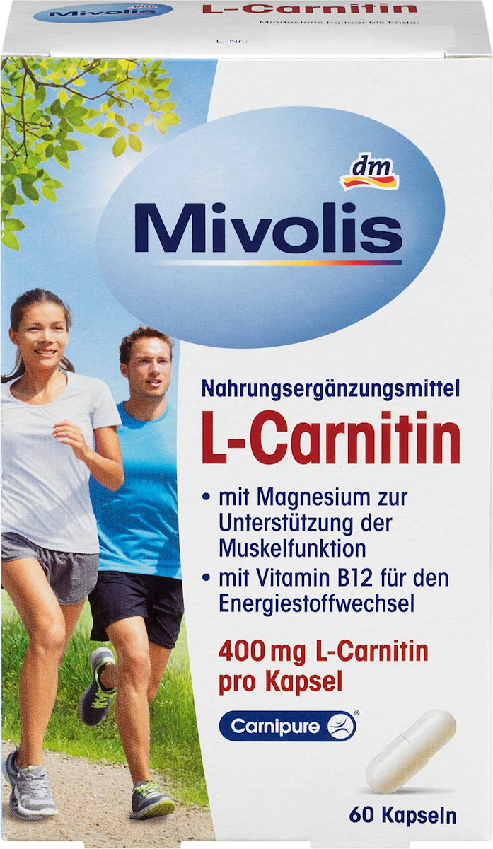 l carnitin dm Mivolis Prehransko dopolnilo z L-karnitinom, vitaminom B6, vitaminom B12 in  magnezijem, 60 kos