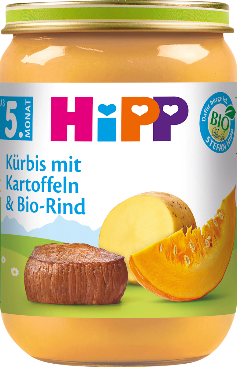 HiPP Menü Kürbis mit Kartoffeln & Bio-Rind ab dem 5. Monat, 190 g | dm.at