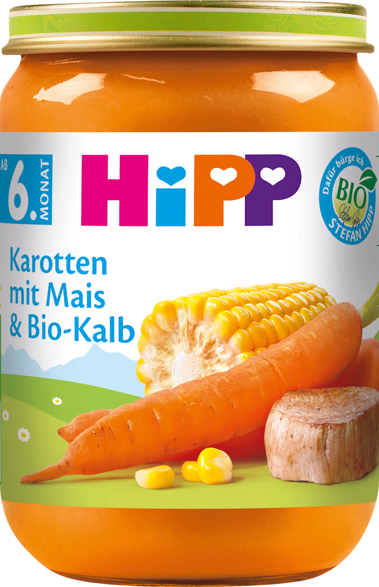 HiPP Menü Karotten mit Mais & Bio-Kalb ab dem 6. Monat, 190 g | dm.at