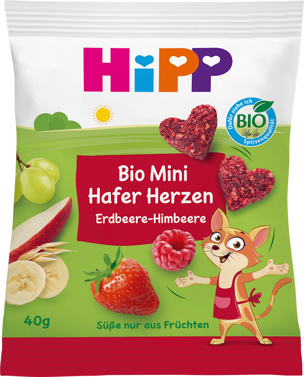 HiPP Kindersnack Mini Hafer-Herzen Erdbeere-Himbeere ab 3 Jahren, 40 g ...