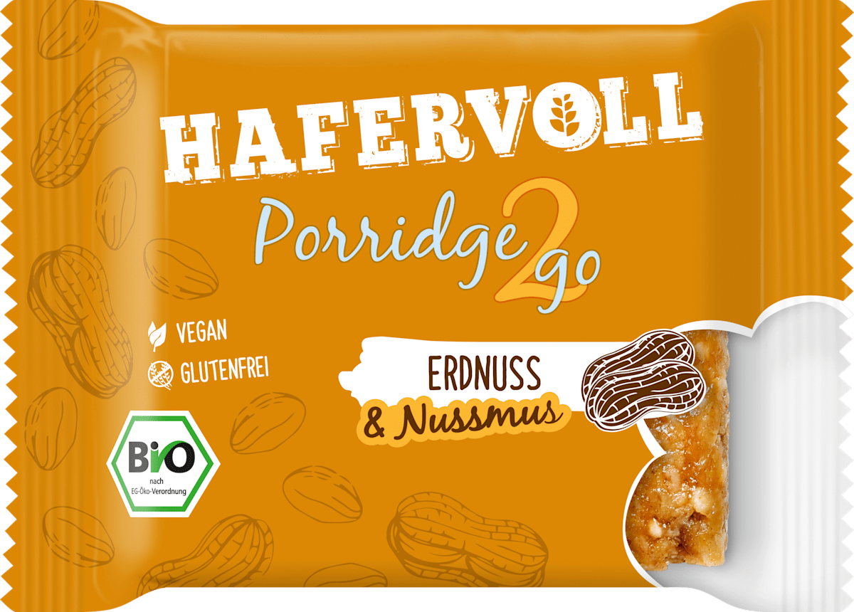 HAFERVOLL Porridge 2go mit Erdnuss &amp; Nussmus, 55 g | dm.at
