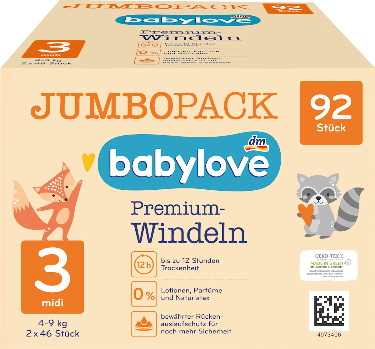 Подгузники babylove Premium, размер 3, 4–9 кг, без отдушек, 92 шт