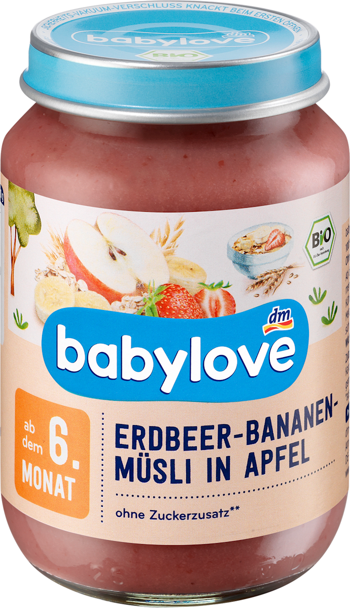 babylove Frucht &amp; Getreide mit Erdbeer-Bananen-Müsli in Apfel, 190 g ...