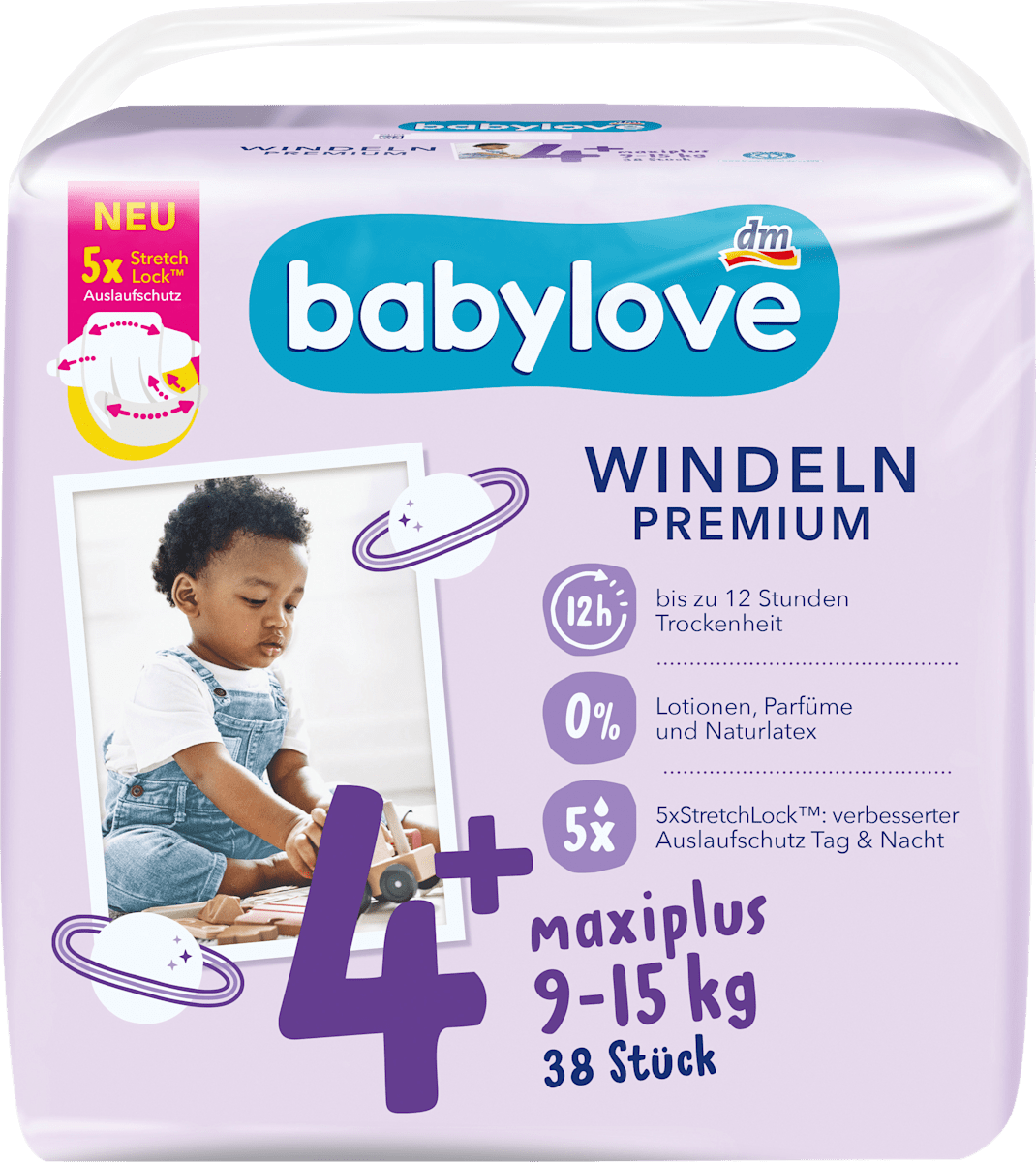 babylove Pannolini premium taglia 4+ maxiplus (9-15 kg), 38 pz