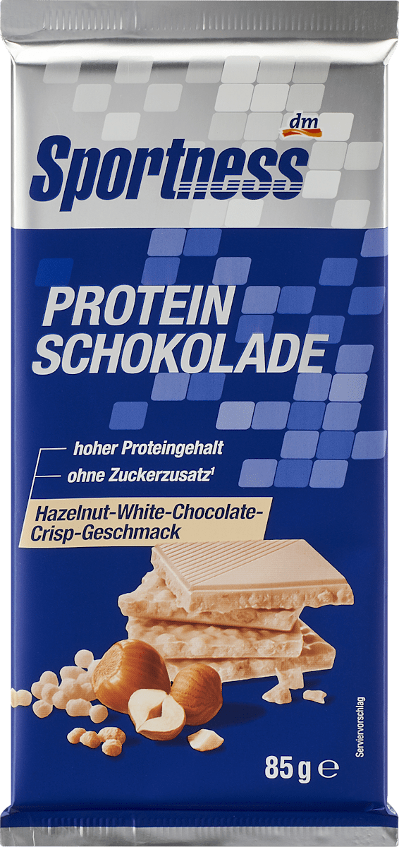 Sportness Schokolade Protein Hazelnut White Chocolate Crisp, 85 g | dm.at