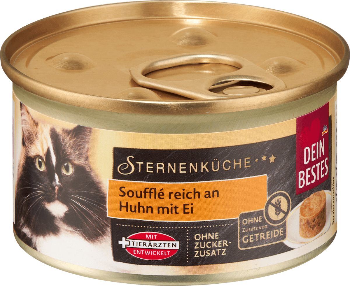 Dein Bestes Nassfutter Katze Soufflé reich an Huhn mit Ei, 85 g | dm.at