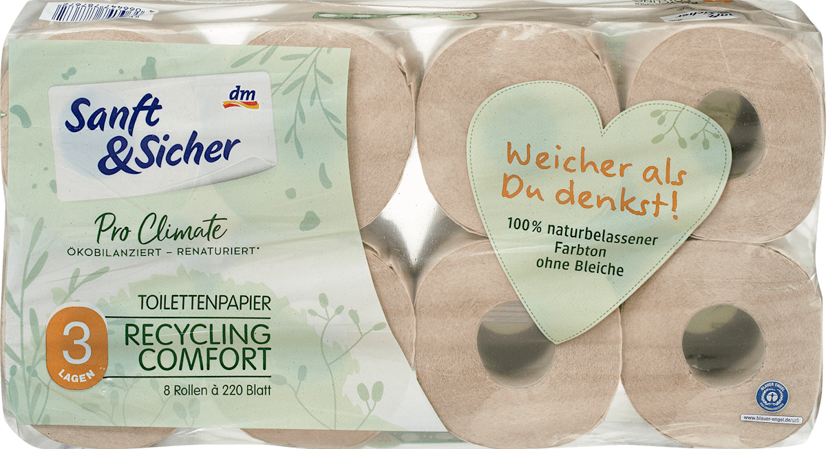 Sanft&Sicher Carta igienica riciclata 3 veli Pro Climate, 8 pz | dm Italia