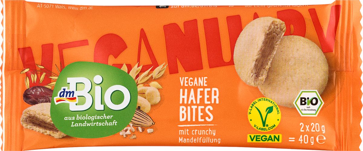dmBio Vegane Cookies, Hafer mit Crunchy Mandel Füllung, 40 g dauerhaft ...