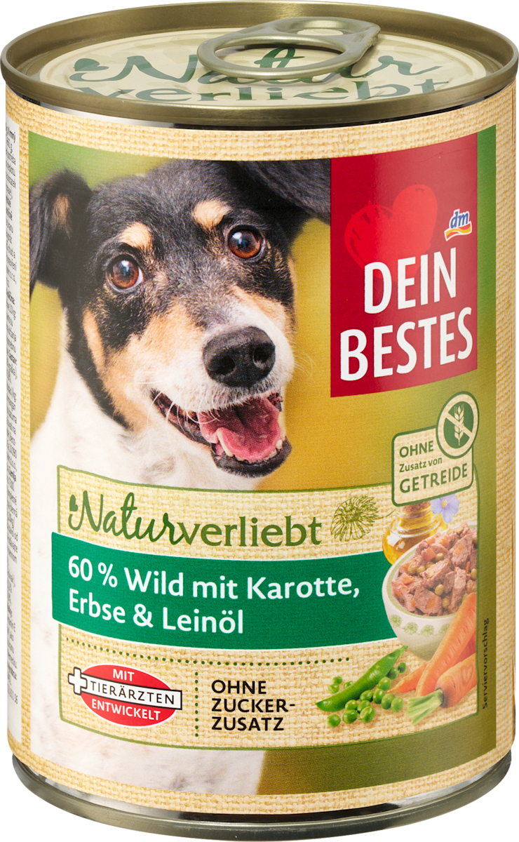 Dein Bestes Nassfutter Hund Naturverliebt Wild mit Karotte, Erbsen &  Leinl, 400 g | dm.at